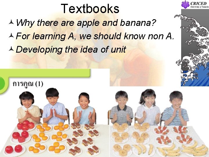 Textbooks ©Why there apple and banana? ©For learning A, we should know non A.