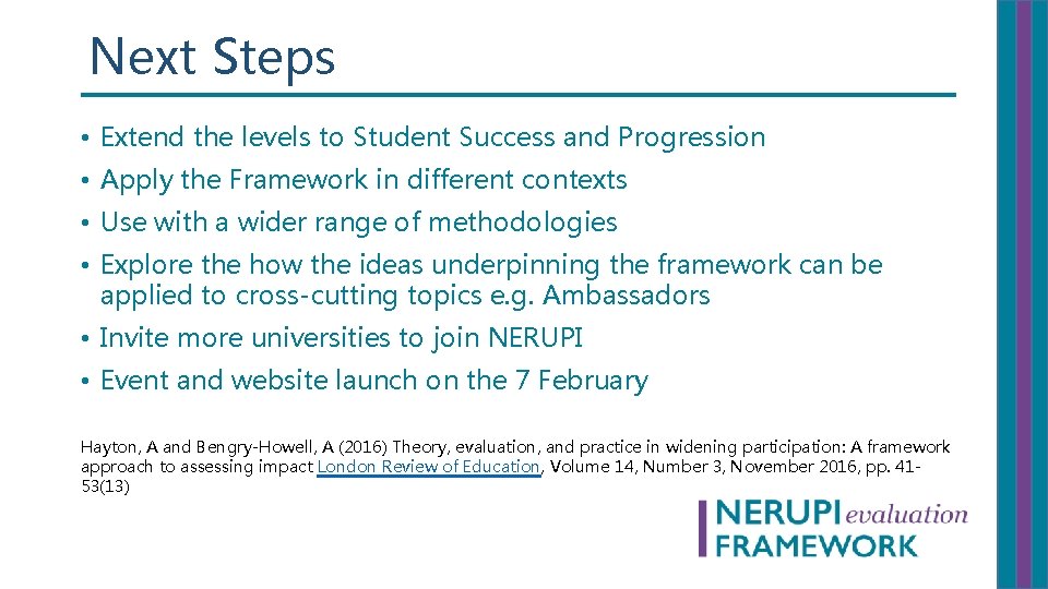 Next Steps • Extend the levels to Student Success and Progression • Apply the