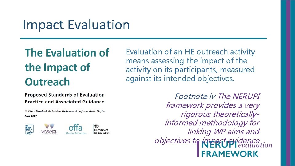Impact Evaluation of an HE outreach activity means assessing the impact of the activity