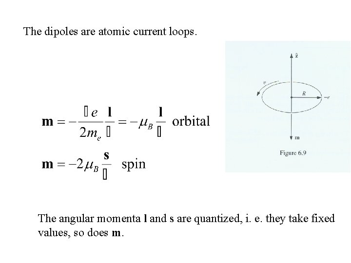 The dipoles are atomic current loops. The angular momenta l and s are quantized,