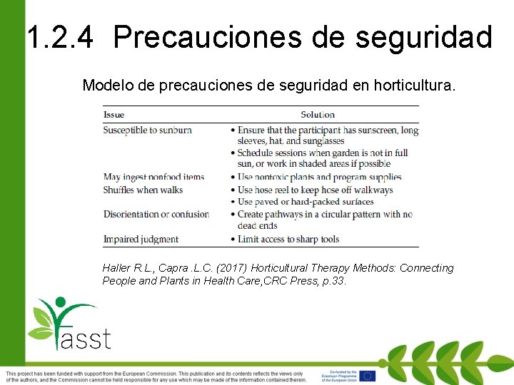 1. 2. 4 Precauciones de seguridad Modelo de precauciones de seguridad en horticultura. Haller