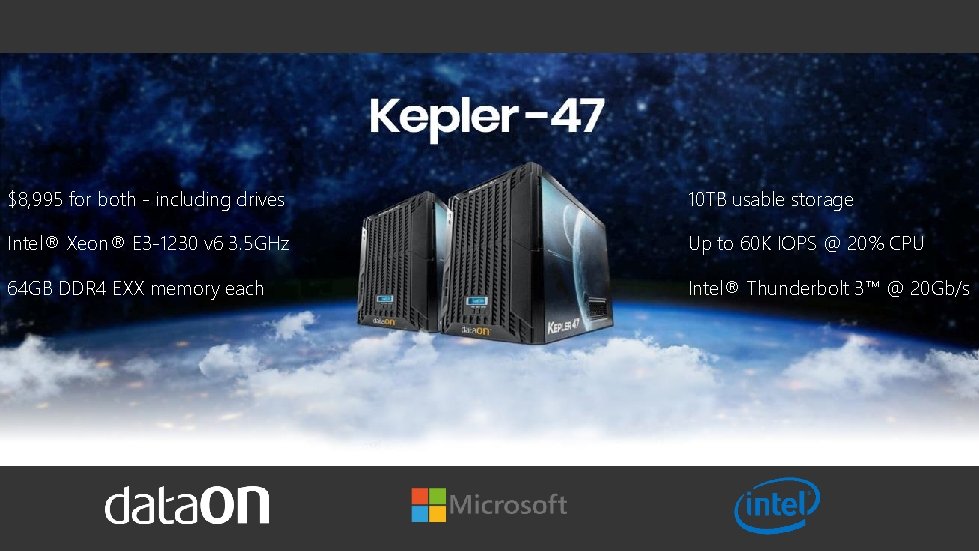 $8, 995 for both - including drives 10 TB usable storage Intel® Xeon® E