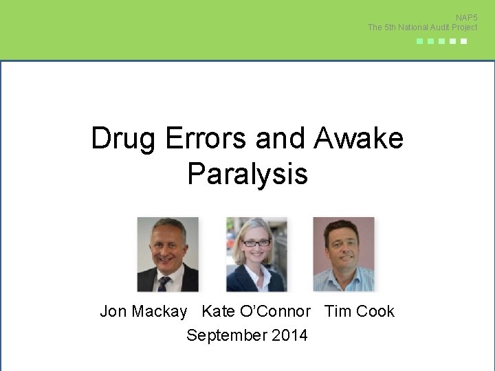 NAP 5 The 5 th National Audit Project ■■■■■ Drug Errors and Awake Paralysis