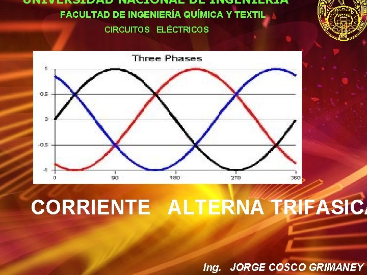 UNIVERSIDAD NACIONAL DE INGENIERÍA FACULTAD DE INGENIERÍA QUÍMICA Y TEXTIL CIRCUITOS ELÉCTRICOS CORRIENTE ALTERNA