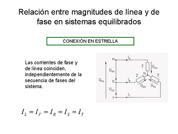 Relación entre magnitudes de línea y de fase en sistemas equilibrados CONEXIÓN EN ESTRELLA