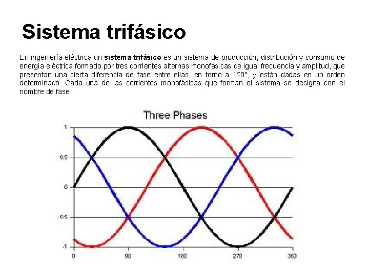 Sistema trifásico En ingeniería eléctrica un sistema trifásico es un sistema de producción, distribución