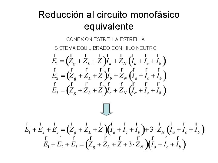 Reducción al circuito monofásico equivalente CONEXIÓN ESTRELLA-ESTRELLA SISTEMA EQUILIBRADO CON HILO NEUTRO 