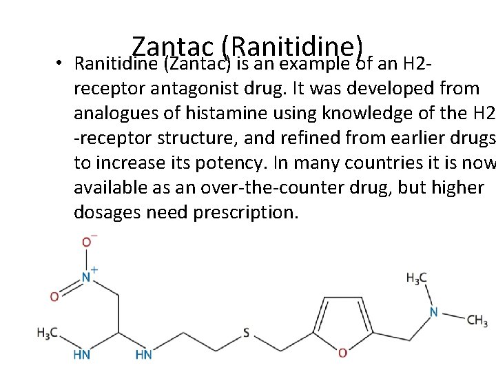  • Zantac (Ranitidine) Ranitidine (Zantac) is an example of an H 2 -