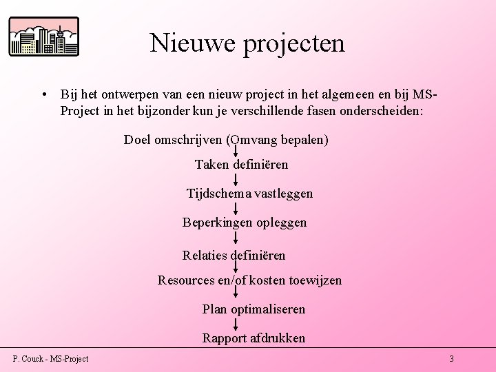 Nieuwe projecten • Bij het ontwerpen van een nieuw project in het algemeen en