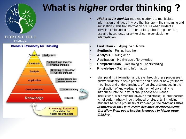 What is higher order thinking ? • Higher-order thinking requires students to manipulate information