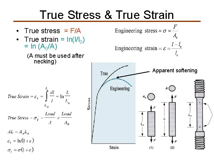 True Stress & True Strain • True stress = F/A • True strain =