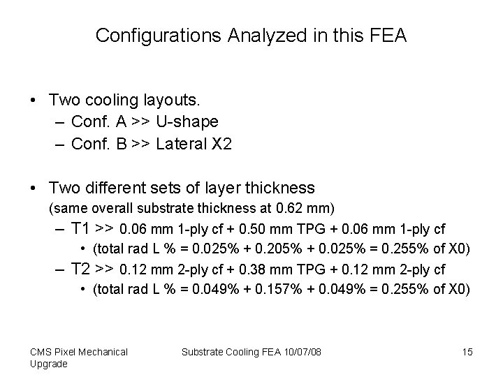 Configurations Analyzed in this FEA • Two cooling layouts. – Conf. A >> U-shape Configurations Analyzed in this FEA • Two cooling layouts. – Conf. A >> U-shape