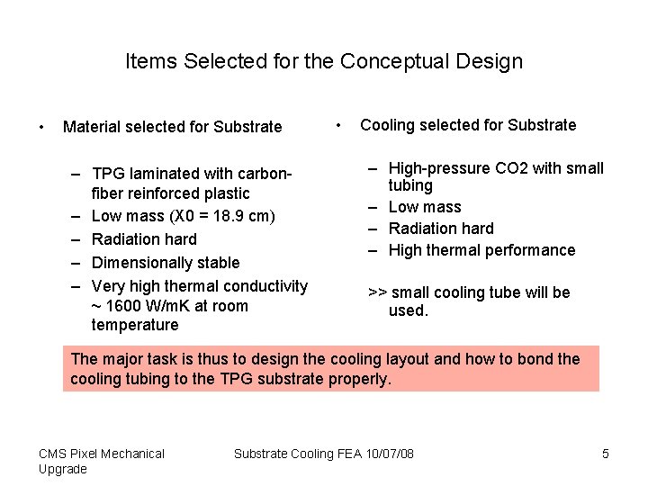 Items Selected for the Conceptual Design • Material selected for Substrate – TPG laminated Items Selected for the Conceptual Design • Material selected for Substrate – TPG laminated