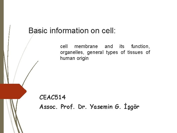 Basic information on cell: cell membrane and its function, organelles, general types of tissues
