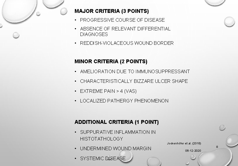 MAJOR CRITERIA (3 POINTS) • PROGRESSIVE COURSE OF DISEASE • ABSENCE OF RELEVANT DIFFERENTIAL