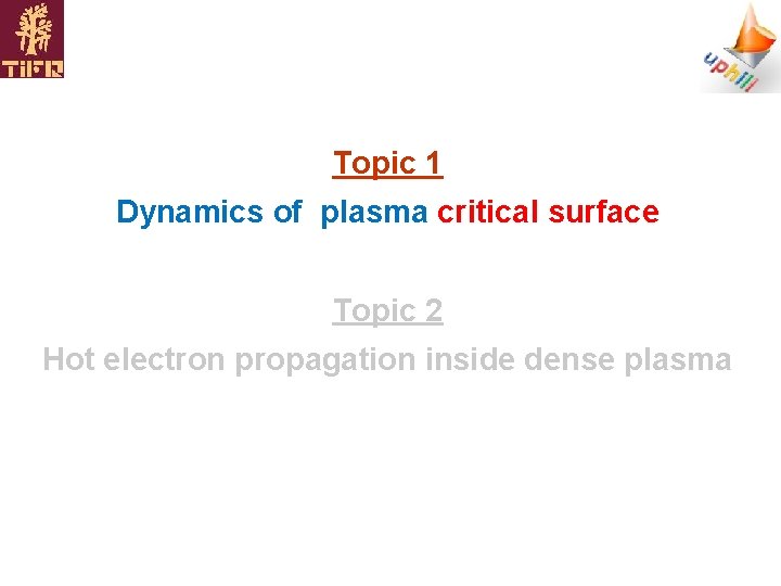 Topic 1 Dynamics of plasma critical surface Topic 2 Hot electron propagation inside dense