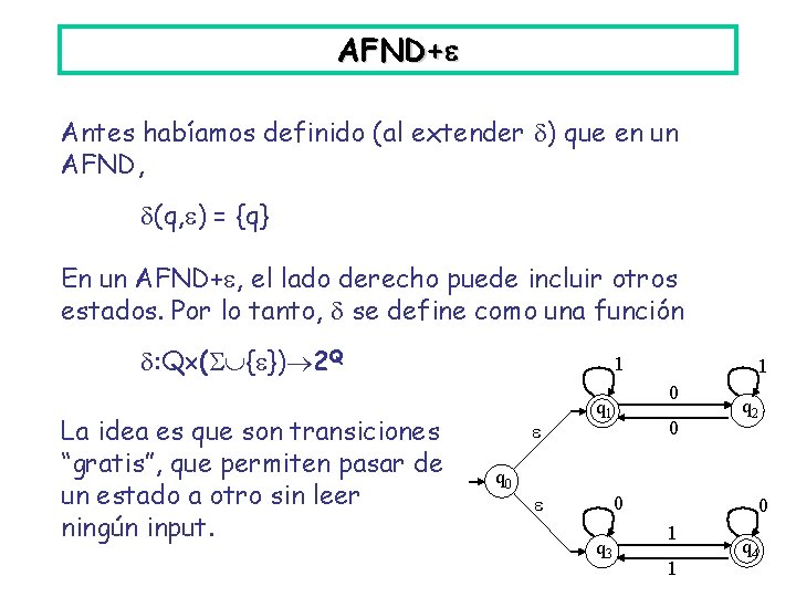 AFND+ Antes habíamos definido (al extender ) que en un AFND, (q, ) =