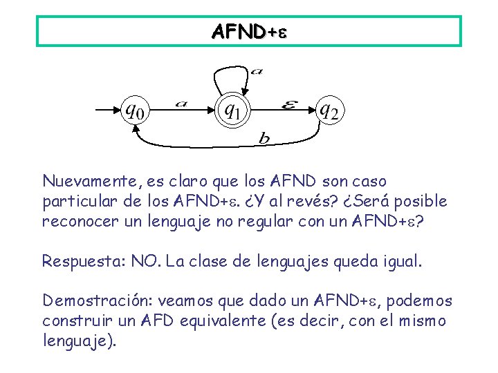 AFND+ Nuevamente, es claro que los AFND son caso particular de los AFND+. ¿Y