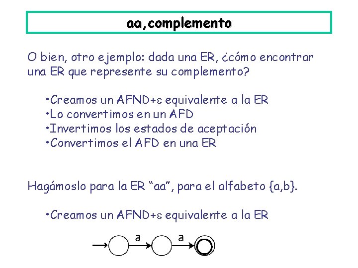 aa, complemento O bien, otro ejemplo: dada una ER, ¿cómo encontrar una ER que