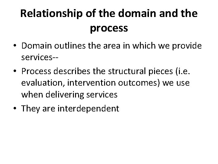 Relationship of the domain and the process • Domain outlines the area in which