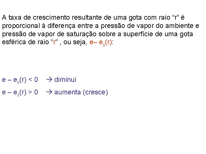 A taxa de crescimento resultante de uma gota com raio “r” é proporcional à