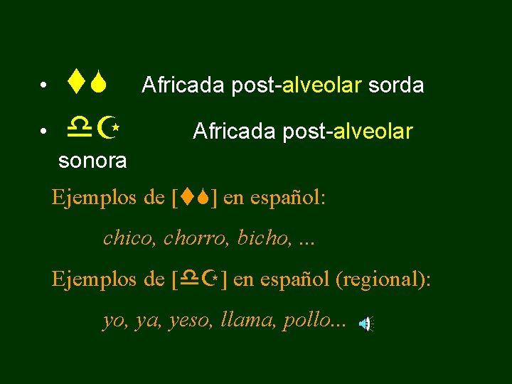  • • t. S d. Z Africada post-alveolar sorda Africada post-alveolar sonora Ejemplos