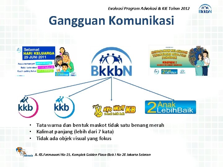 Evaluasi Program Advokasi & KIE Tahun 2012 Gangguan Komunikasi • Tata warna dan bentuk