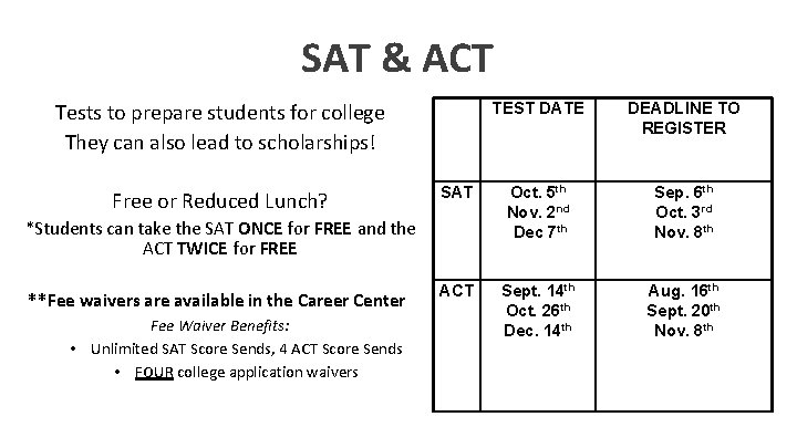 SAT & ACT Tests to prepare students for college They can also lead to