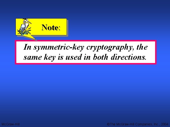 Note: In symmetric-key cryptography, the same key is used in both directions. Mc. Graw-Hill