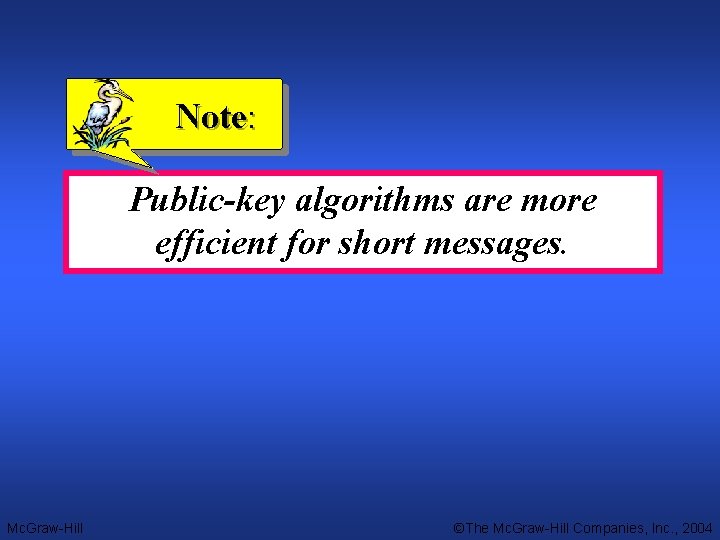 Note: Public-key algorithms are more efficient for short messages. Mc. Graw-Hill ©The Mc. Graw-Hill