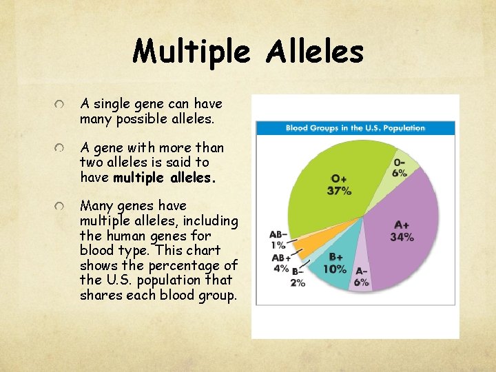 Multiple Alleles A single gene can have many possible alleles. A gene with more