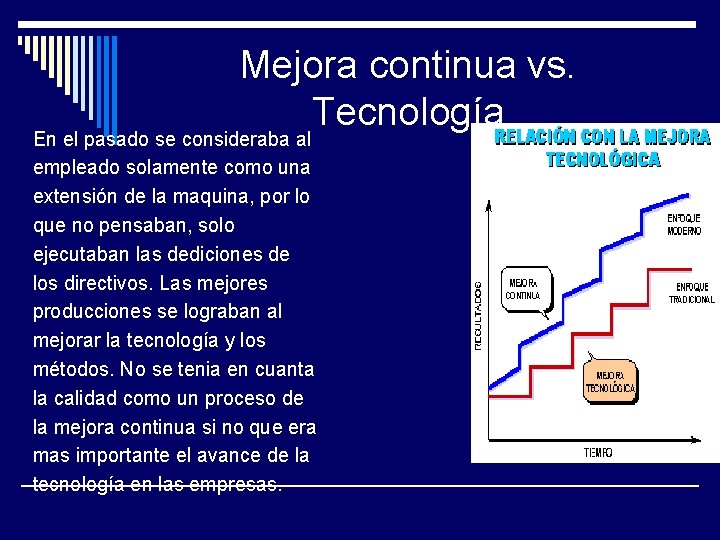 Mejora continua vs. Tecnología En el pasado se consideraba al empleado solamente como una