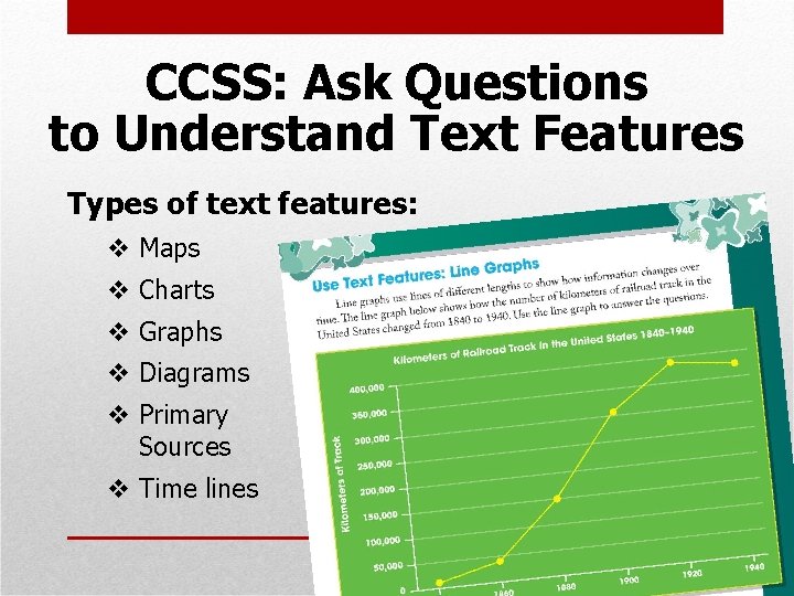 CCSS: Ask Questions to Understand Text Features Types of text features: v Maps v