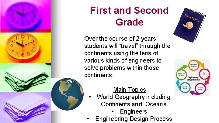 First and Second Grade Over the course of 2 years, students will “travel” through