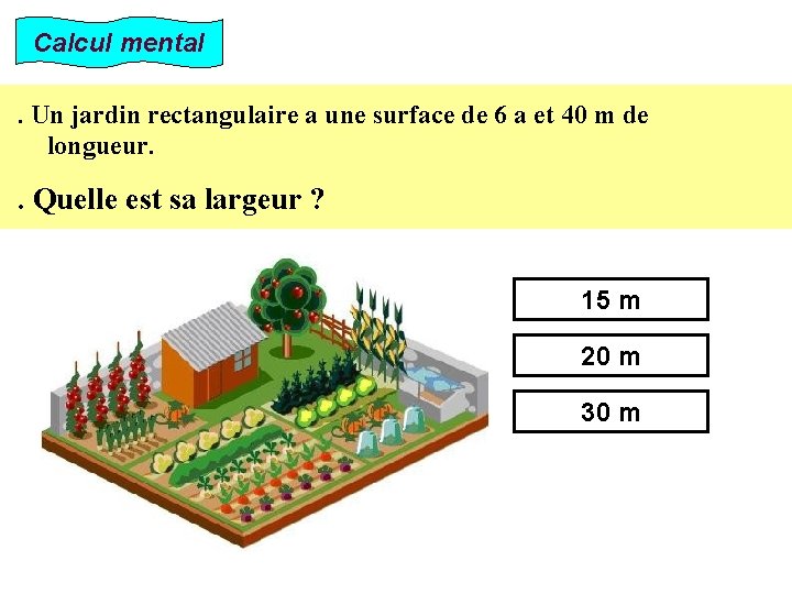 Calcul mental. Un jardin rectangulaire a une surface de 6 a et 40 m