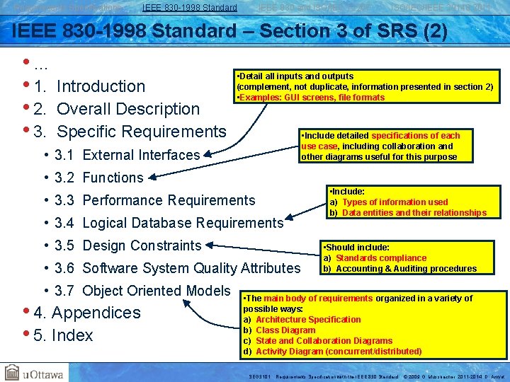 Requirements Specifications IEEE 830 -1998 Standard IEEE 830 and ISO/IEC 12207 ISO/IEC/IEEE 29148: 2011