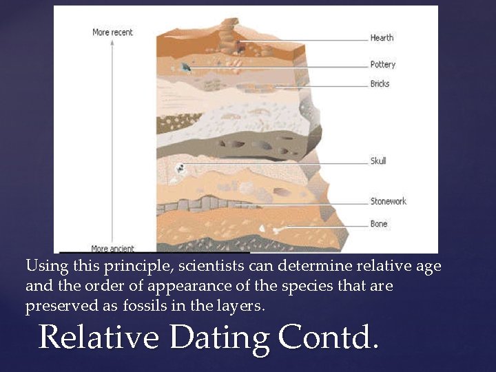 Using this principle, scientists can determine relative age and the order of appearance of