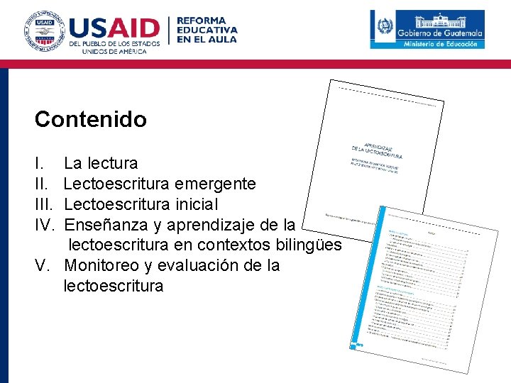 Contenido I. La lectura II. Lectoescritura emergente III. Lectoescritura inicial IV. Enseñanza y aprendizaje