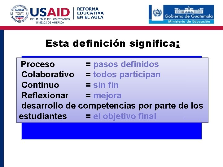 Esta definición significa: Proceso = pasos definidos Colaborativo = todos participan Continuo = sin