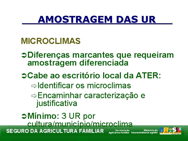 AMOSTRAGEM DAS UR . MICROCLIMAS Ü Diferenças marcantes que requeiram amostragem diferenciada Ü Cabe