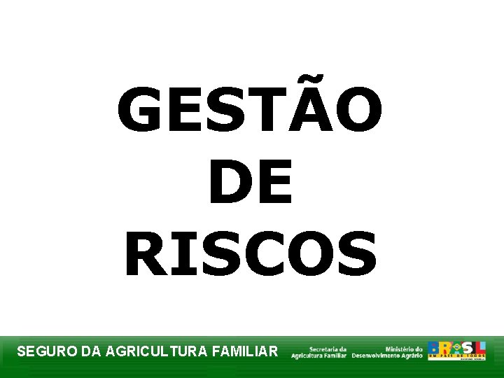 GESTÃO DE RISCOS SEGURO DA AGRICULTURA FAMILIAR 
