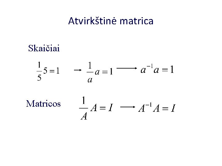 Atvirkštinė matrica Skaičiai Matricos 