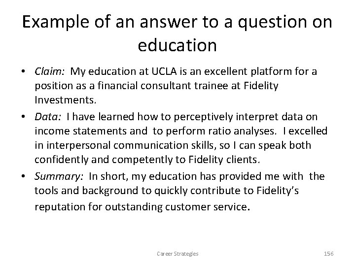 Example of an answer to a question on education • Claim: My education at Example of an answer to a question on education • Claim: My education at