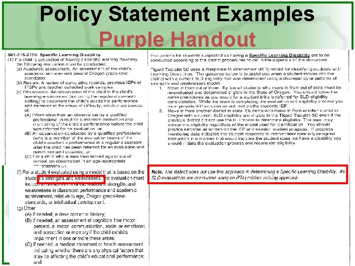 Policy Statement Examples Purple Handout 
