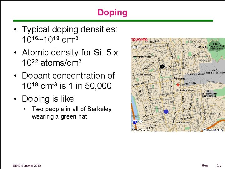 Doping • Typical doping densities: 1016~1019 cm-3 • Atomic density for Si: 5 x