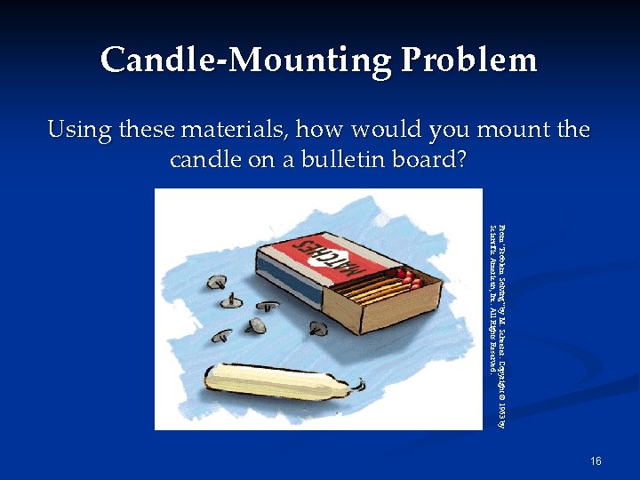 Candle-Mounting Problem Using these materials, how would you mount the candle on a bulletin