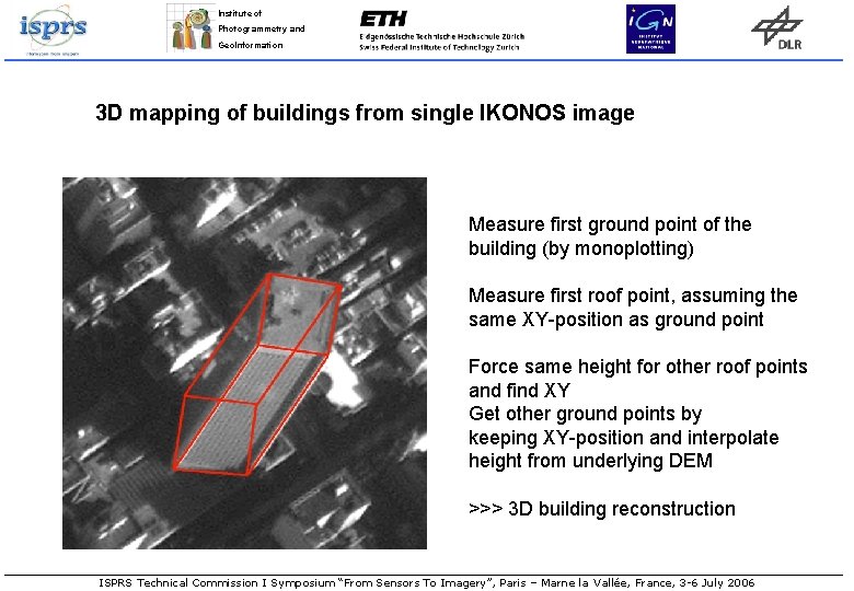 Institute of Photogrammetry and Geo. Information 3 D mapping of buildings from single IKONOS Institute of Photogrammetry and Geo. Information 3 D mapping of buildings from single IKONOS