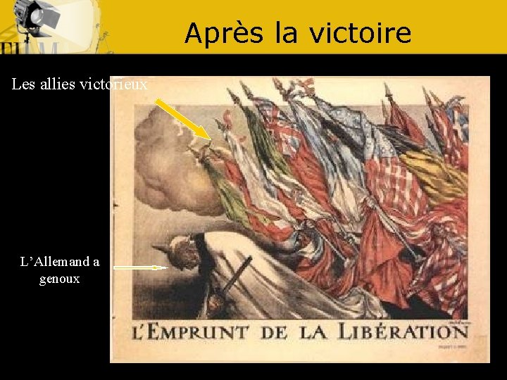 Après la victoire Les allies victorieux L’Allemand a genoux 