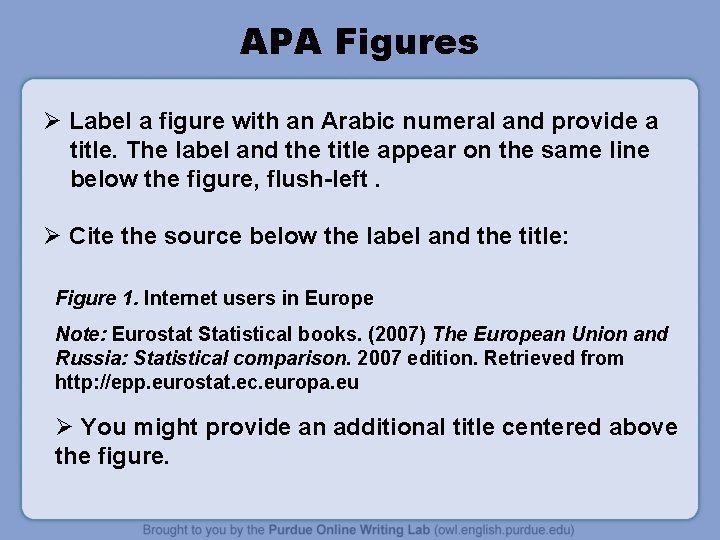 APA Figures Ø Label a figure with an Arabic numeral and provide a title.