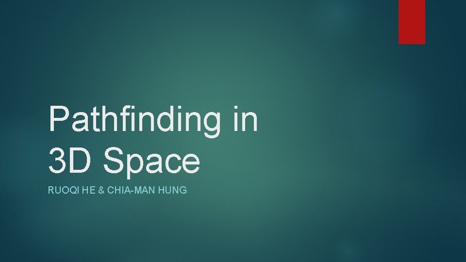 Pathfinding in 3 D Space RUOQI HE & CHIA-MAN HUNG 